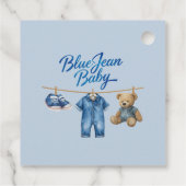 Denim Beer Waslijn Jongen Blauwe Jean Babyfeestje Bedankjes Labels (Achterkant)
