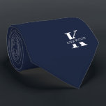 Denim Blauw | Elegant Monogram   Naam Eenzijdig Stropdas<br><div class="desc">Een elegante eenzijdige stropdas met een opvallend wit monogram op een donkere Denim Blue achtergrond.  Op dit monogram staat je voor- of achternaam in kleine letters geschreven in hoofdletters.</div>