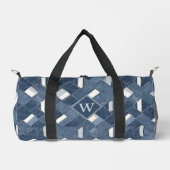 Denim Blauw en Wit Monogram Initiaal Plunjezak (Voorkant)