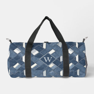 Denim Blauw en Wit Monogram Initiaal Plunjezak