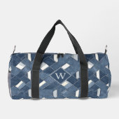 Denim Blauw en Wit Monogram Initiaal Plunjezak (Achterkant)