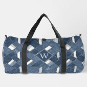 Denim Blauw en Wit Monogram Initiaal Plunjezak (Achterkant)