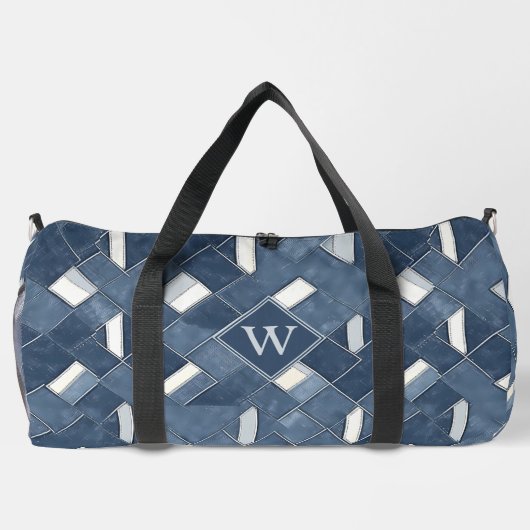 Denim Blauw en Wit Monogram Initiaal Plunjezak (Achterkant)