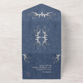 Denim Blauw en Witte Tri Fold met Rsvp  All In One Uitnodiging (Buitenkant)