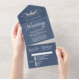 Denim Blauw en Witte Tri Fold met Rsvp All In One Uitnodiging