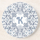 Denim Blauw Fancy Bloemafbeelding gepersonaliseerd Zandsteen Onderzetter (Voorkant)