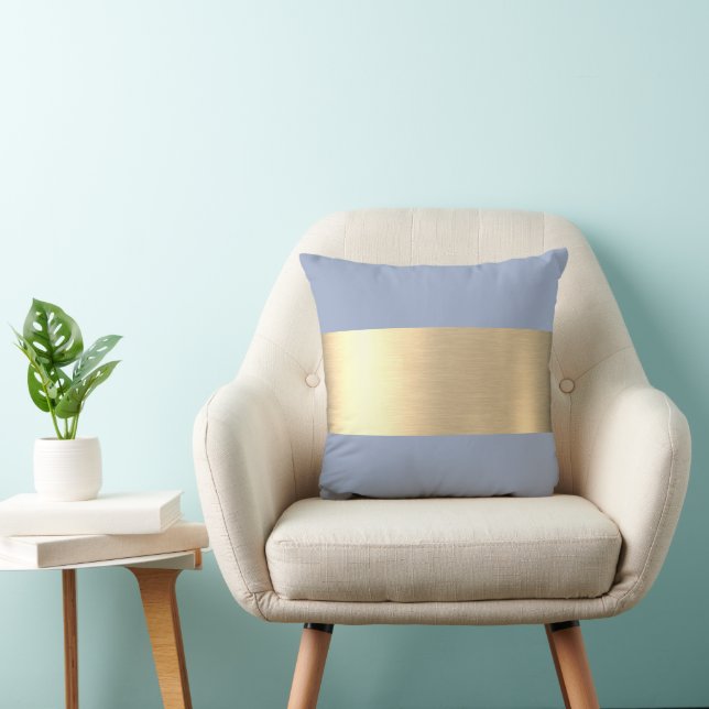 Denim Blauw Gouden Folie Rustieke Faux Kussen (Stoel)