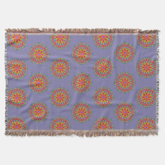 Denim Blauw Kleurrijke Mandala Patroon Boho Deken (Voorkant)