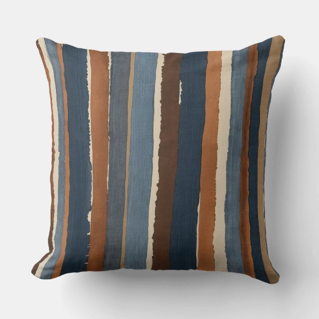 Denim-blauw koper en bruine strepen kussen (Voorkant)