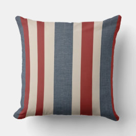 Denim blauw, rood en witte strepen kussen