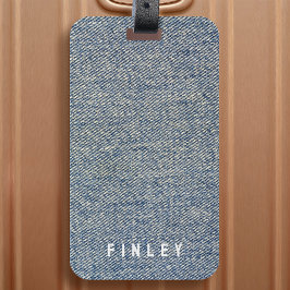  denim blauw spijkerbroek look bagagelabel