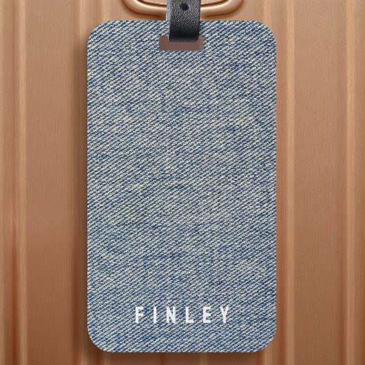 denim blauw spijkerbroek look bagagelabel