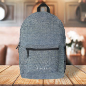 denim blauw spijkerbroek look bedrukte rugzak