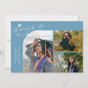 Denim Blauwe Afgestudeerde Ze Geloofde Multi Foto Aankondiging
