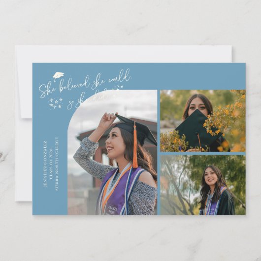 Denim Blauwe Afgestudeerde Ze Geloofde Multi Foto Aankondiging (Voorkant)