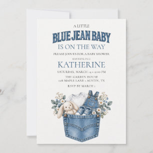 Denim blauwe baby shower uitnodiging