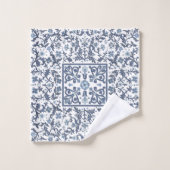 Denim Blauwe Bloemen Bad Handdoek (Wasdoekje)