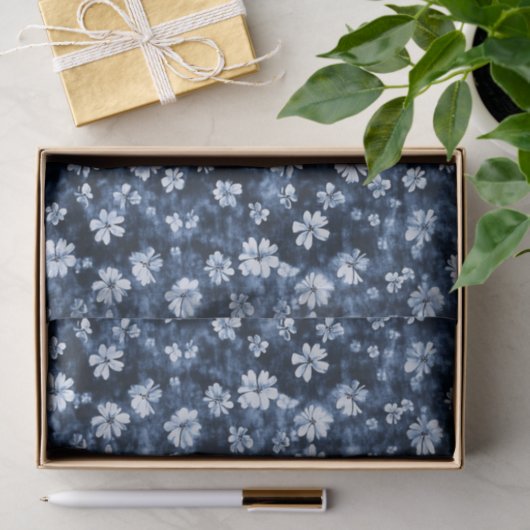 Denim Blauwe Bloemen Bruidsdouche Tissuepapier (Geschenk)