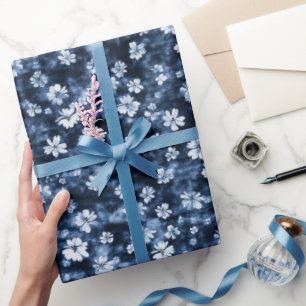 Denim Blauwe Bloemen Bruidsmeisjesfeest Cadeaupapier