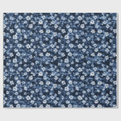 Denim Blauwe Bloemen Bruiloft Feest Cadeaupapier (Vlak)