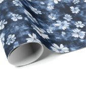 Denim Blauwe Bloemen Bruiloftsborrel Cadeaupapier (Rol Hoek)