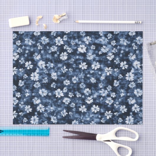 Denim Blauwe Bloemen Bruiloftsontvangst Tissuepapier (Craft)