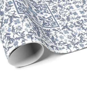 Denim Blauwe Bloemen Cadeaupapier