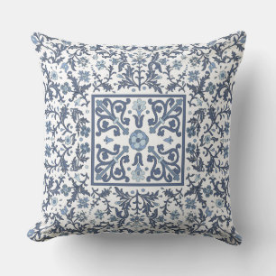 Denim Blauwe Bloemen Kussen