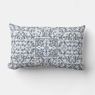 Denim Blauwe Bloemen Kussen