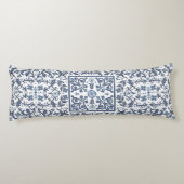 Denim Blauwe Bloemen Lichaamskussen (Achterkant)