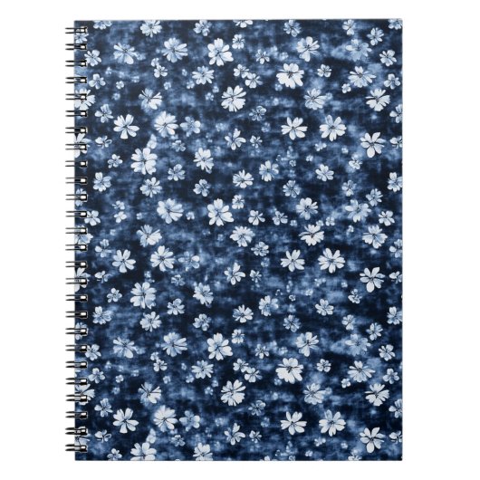 Denim Blauwe Bloemen Notitieboek (Voorkant)