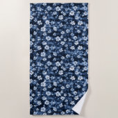 Denim Blauwe Bloemen Strandlaken (Voorkant)
