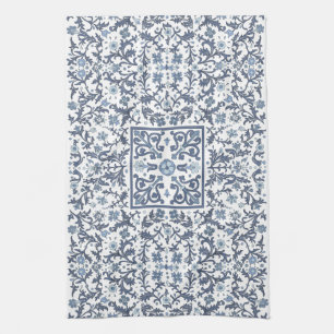 Denim Blauwe Bloemen Theedoek