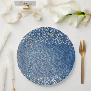 Denim Blauwe Broek Diamant Papieren Bordje