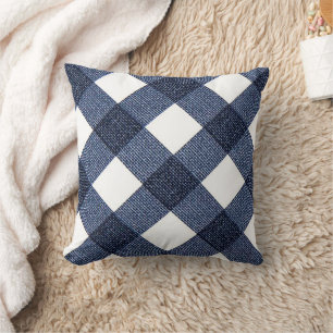 Denim Blauwe Diagonale Buffalo Geruite Worp Kussen