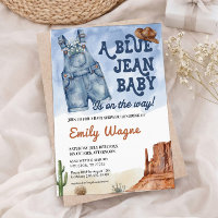 Denim blauwe jeans baby shower uitnodiging