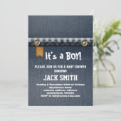 denim , blauwe jeans , cowboy , western baby showe kaart (Staand voorkant)