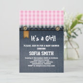 denim , blauwe jeans , cowboy , western baby showe kaart (Staand voorkant)