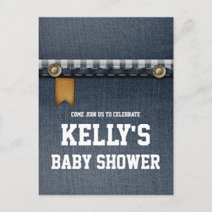denim , blauwe jeans , cowboy , western baby showe uitnodiging briefkaart