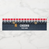 denim, blauwe jeans, cowboy, western waterfles etiket (Enkel label)