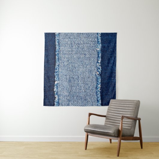 Denim blauwe jeans stof frame. Gebleekte denim sto Wandkleed (In Situ (horizontaal))
