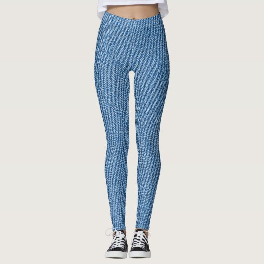 Denim blauwe jeanspatroon all-overprint leggings (Voorkant)