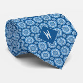 Denim Blauwe Mandala Monogram Stropdas (Opgerold)