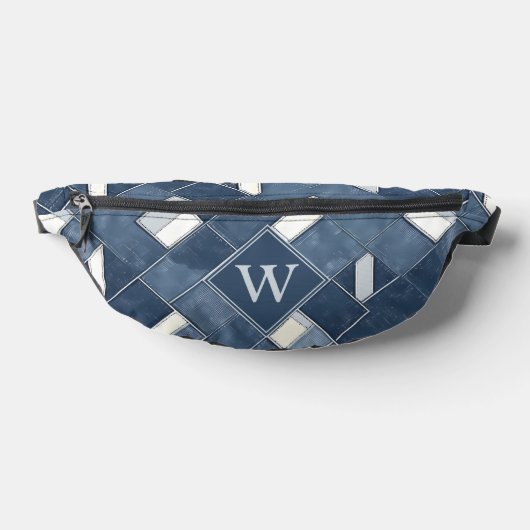 Denim Blauwe Patchwork Monogram Initiaal Heuptasje (Liggend)
