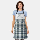 Denim Blauwe Salie Groene Witte Aanpasbare Schort (Gedragen)