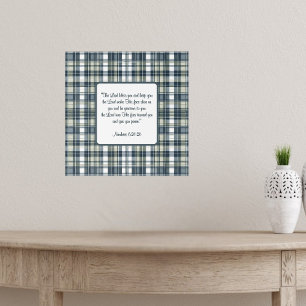 Denim Blauwe Salie Groene Witte Geruite Zegen Poster