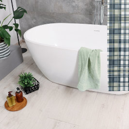Denim Blauwe Salie Groene Witte Plaid Douchegordijn