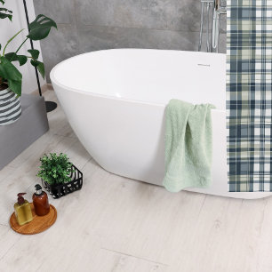 Denim Blauwe Salie Groene Witte Plaid Douchegordijn