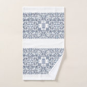 Denim Blauwe Sierlijke Monogram Bad Handdoek (Handdoek)