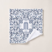 Denim Blauwe Sierlijke Monogram Bad Handdoek (Wasdoekje)